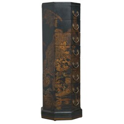 Hand-painted Black Bonded Leather Oriental Accent Table