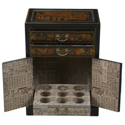 Hand-painted Black Leather Wine Bar Storage Cabinet