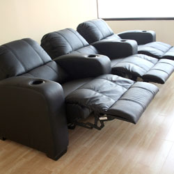 Black Leather 3-seat Recliner Home Theater Seating