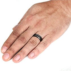 Men's Black-plated Titanium Domed and Grooved Ring