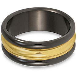 Gold and Black-plated Polished Titanium Ring
