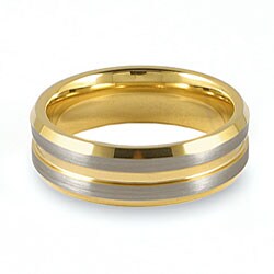 Tungsten Beveled Edge Grooved Goldplated Band (7 mm)