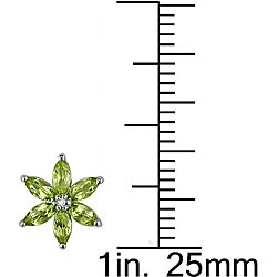 10k White Gold Peridot and Diamond Flower Earrings