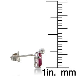 14k White Gold Ruby and Diamond Stud Earrings