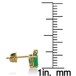 14k Yellow Gold Emerald and Diamond Stud Earrings