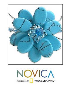 Stainless Steel 'Thai Floral' Turquoise and Topaz Choker (Thailand)