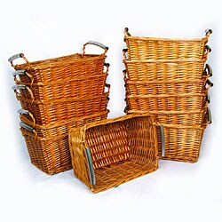 Metal-handled Wicker Rectangular Basket (Set of 12)