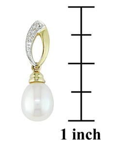 14k Gold Diamond and Cultured FW Pearl Drop Earrings