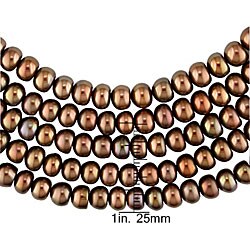 Silver Brown Freshwater Pearl 5-strand Necklace (7 mm)