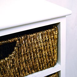 White Frame Compact Wicker Basket Storage Shelf