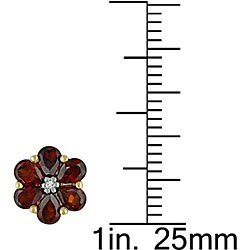 10k Yellow Gold Diamond Garnet Flower Earrings