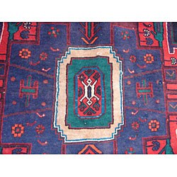 Persian Hamadan Red/ Navy Runner Rug (5' x 10')