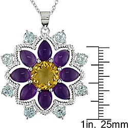Sterling Silver Multi-gemstone Flower Necklace