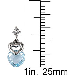 10k White Gold Blue Topaz and Diamond Heart Earrings