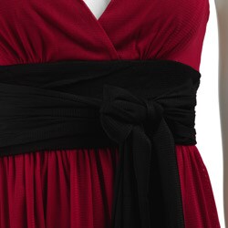 London Times Women's V-neck Sashed Waistline Dress
