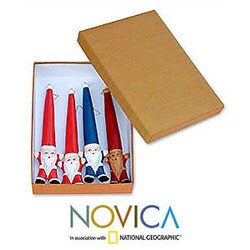Set of 4 Wood 'Santa's Big Hat' Ornaments (Indonesia)