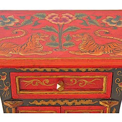Tibetan Hand-painted Dragons Red/ Black End Table
