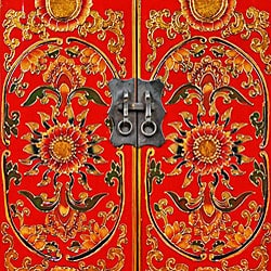 Red and Gold Hand-painted Tibetan Cabinet