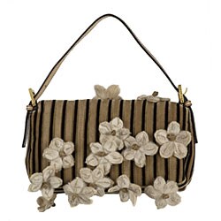 Fendi Small Beige and Black Suede Flap Baguette