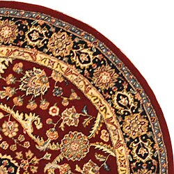Handmade Persian Court Red/ Black Wool and Silk Rug (4' Round)