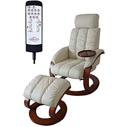 Luxury Massaging Off-white Recliner and Ottoman