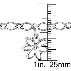 10k Gold Link Anklet with Diamond Flower Charm