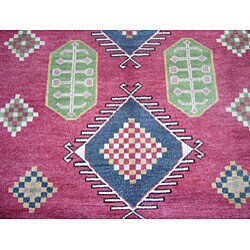 Indo Kazak Red/ Ivory Wool Rug (7' x 10')