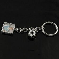 Silvertone Photo with Soccerball Charm Keychain