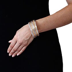 Nexte 14k Tri-color Gold Stackable Textured 'Semanario' Bangle (Set of 7)