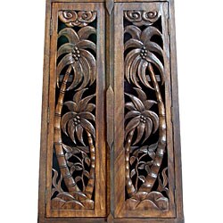 Hand-carved Coconut Palm 50-inch Storage Cabinet