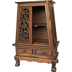 Carved Flowers and Vines Storage Cabinet/ End Table