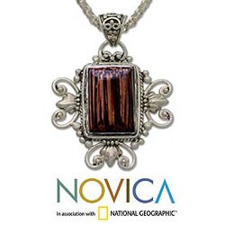 Sterling Silver 'Empire' Coconut Wood Necklace (Indonesia)