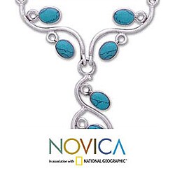 Sterling Silver Turquoise 'Blue Orchids' Necklace (India)