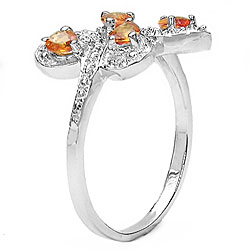 Silver Genuine Pear-cut Orange Sapphire Ring
