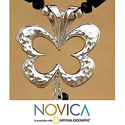 Sterling Silver 'Nocturnal Butterfly' Onyx Necklace (India)