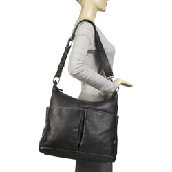 OiOi Black Leather Pocketed Hobo Diaper Bag
