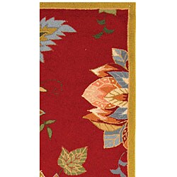 Hand-hooked Botanical Red Wool Runner (2'6 x 6')