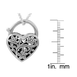 Sterling Silver Heart Padlock with Flower Necklace