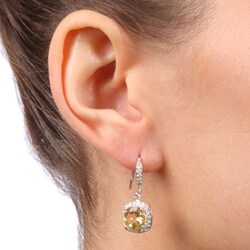 Glitzy Rocks Sterling Silver Citrine and CZ Dangle Earrings