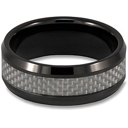 Ceramic Carbon Fiber Inlay Black Polished Ring (8 mm)