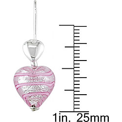 Sterling Silver Murano Glass Pink Heart Earrings