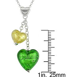 Silver Murano Glass Gold and Green Heart Necklace