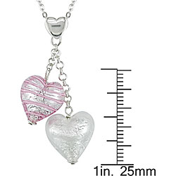 Silver Murano Glass Pink and Silver Heart Necklace