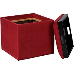 Crimson Microfiber Storage Ottoman with Tray