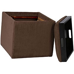 Storage Ottoman with Tray Dark Brown Microfiber