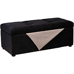 Hinged Storage Ottoman Bench Black Microfiber
