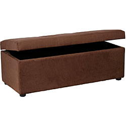 Hinged Storage Ottoman Bench Dark Brown Microfiber