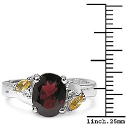 Sterling Silver Garnet and Citrine Ring (Size 7)