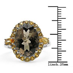 Sterling Silver Genuine Smokey Quartz and Citrine Silver Ring