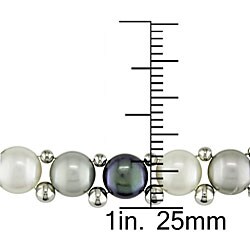 New York Pearls Silver Black Gray and White FW Pearl Necklace (6-7 mm)